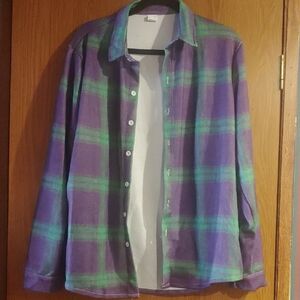 Purple and Green Plaid Button-Up Shirt